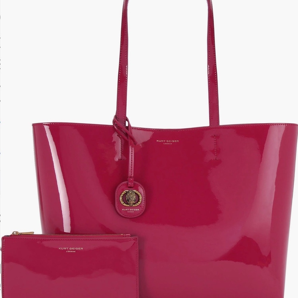Kurt Geiger Hot Pink Patent Tote with Matching Pouch